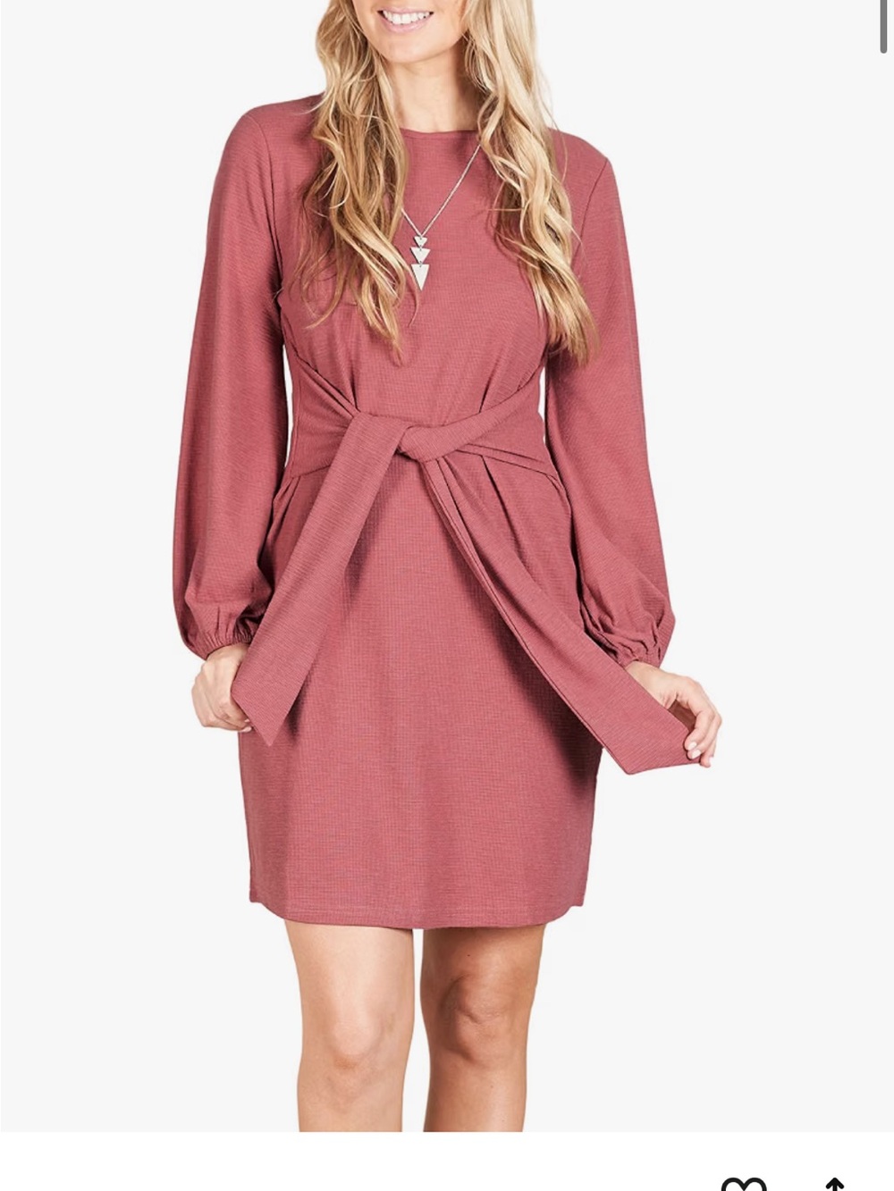 Long Sleeve Tie-Waist Dress in Dusty Rose